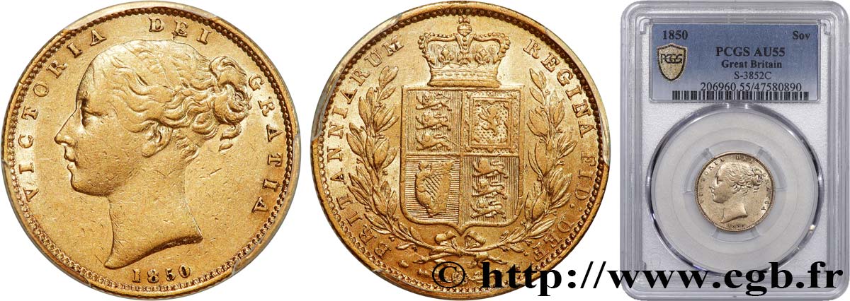 REINO UNIDO 1 Souverain Victoria buste jeune 1850 Londres EBC55 PCGS