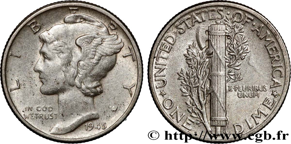 ESTADOS UNIDOS DE AMÉRICA 1 Dime Mercury 1945 Philadelphie MBC 