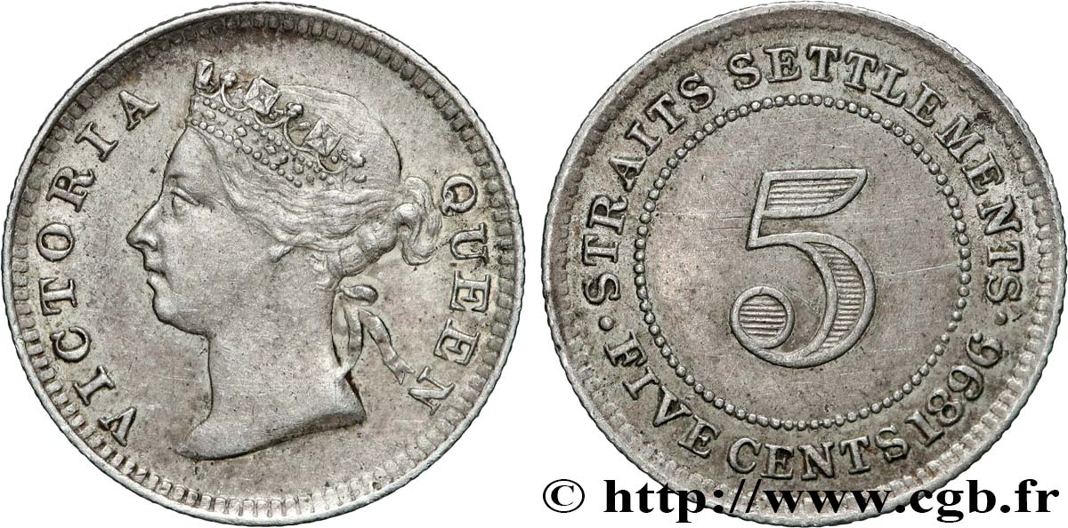 ÉTABLISSEMENTS DES DÉTROITS 5 Cents Victoria 1896  TTB+ 
