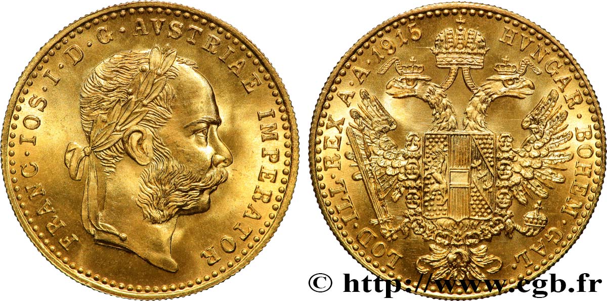 INVESTMENT GOLD 1 Ducat refrappe moderne François-Joseph Ier 1915  MS 