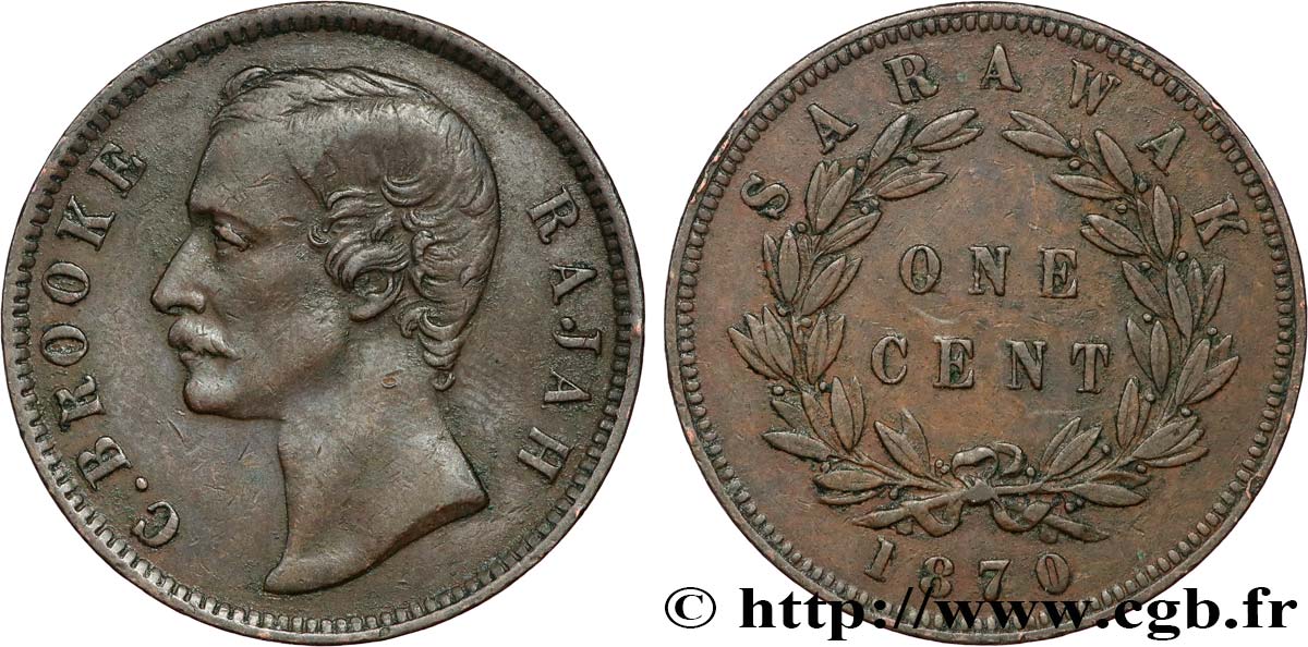 SARAWAK 1 Cent Sarawak Rajah J. Brooke 1870  AU 
