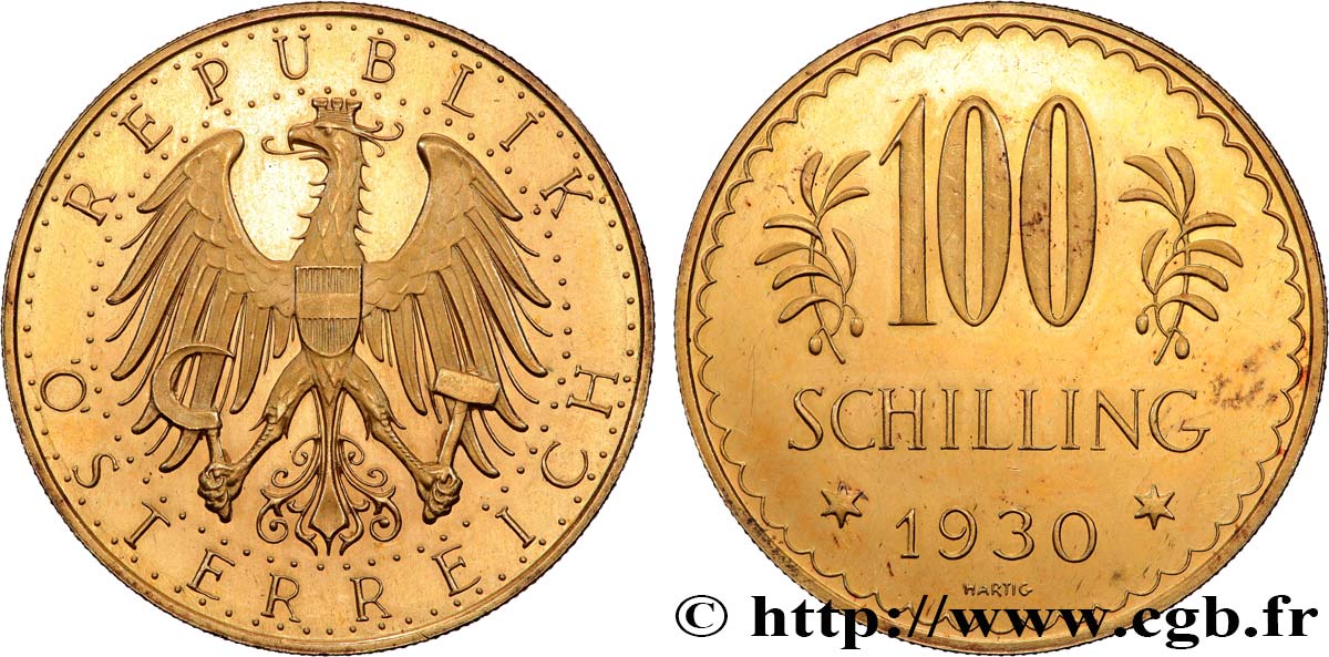 OR, PALLADIUM ET PLATINE INVESTISSEMENT 100 Schilling 1930 Vienne SPL 