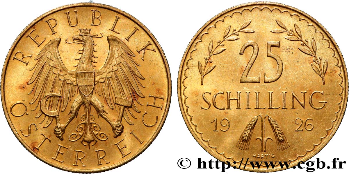 OR, PALLADIUM ET PLATINE INVESTISSEMENT 25 Schilling Proof aigle héraldique 1926 Vienne SUP 