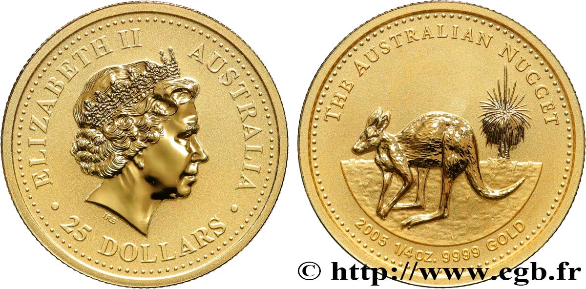 OR, PALLADIUM ET PLATINE INVESTISSEMENT 1/4 Oz - 25 Dollars Kangourou 2005 Perth FDC 