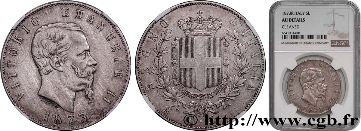 ITALIA - REINO DE ITALIA - VÍCTOR-MANUEL II 5 Lire 1873 Rome EBC NGC