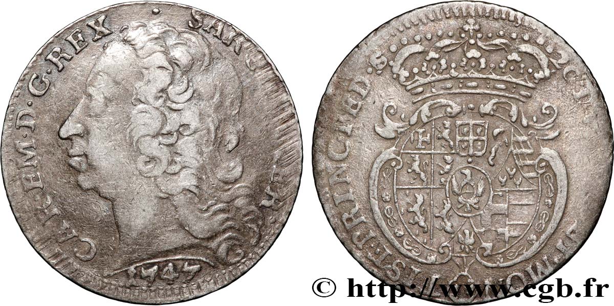 ITALIA - REGNO DE CERDEÑA - CARLOS MANUEL III 1 Lire  1747 Turin BC+ 