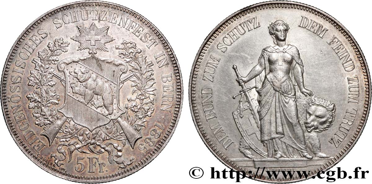 SVIZZERA  5 Francs concours de Tir de Berne 1885  SPL 