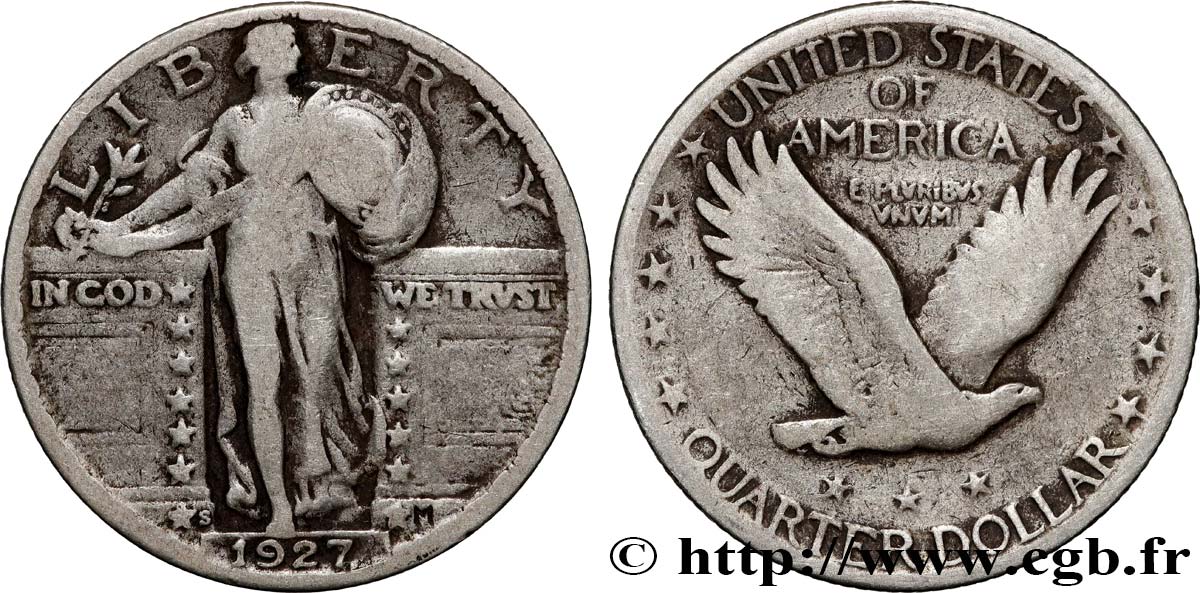 UNITED STATES OF AMERICA 1/4 Dollar Liberty 1927 San Francisco VF 
