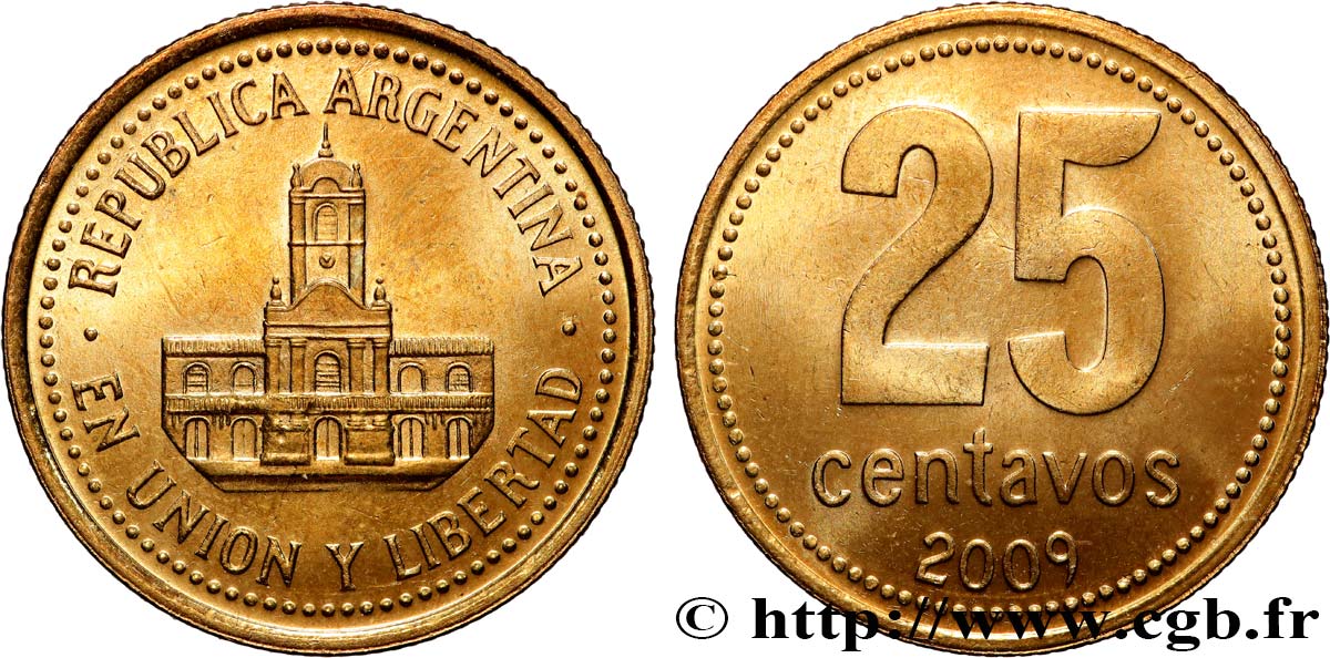 ARGENTINA 25 Centavos Cabildo de Buenos Aires 2009  MS 