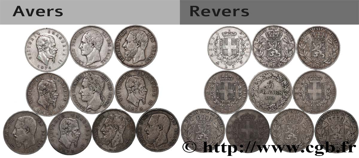SILVER INVESTMENT Lot de 10 écus de 5 Francs Union Latine n.d.  BC 
