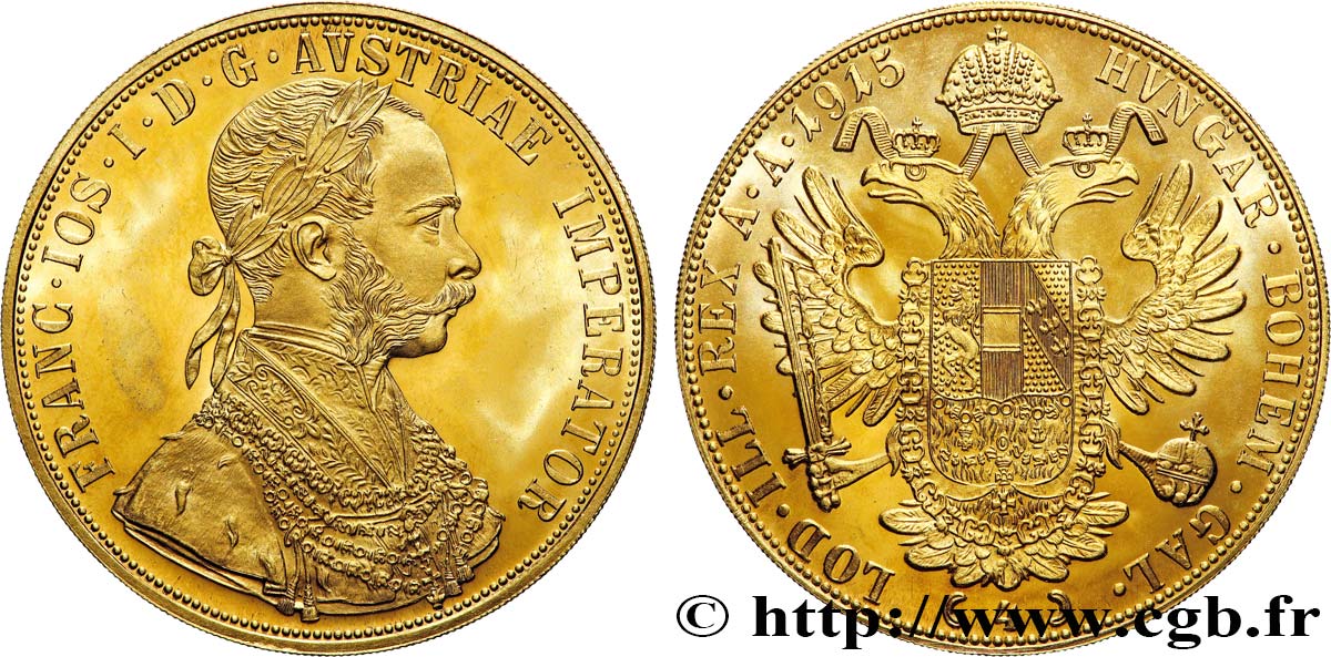 OR, PALLADIUM ET PLATINE INVESTISSEMENT 4 Ducats, refrappe moderne François Joseph  1915  SPL 