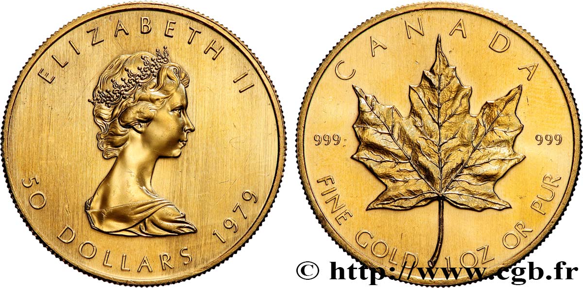 GOLD, PALLADIUM & PLATINUM INVESTMENT 1 Oz - 50 Dollars  Maple Leaf  Elisabeth II 1979  MS 