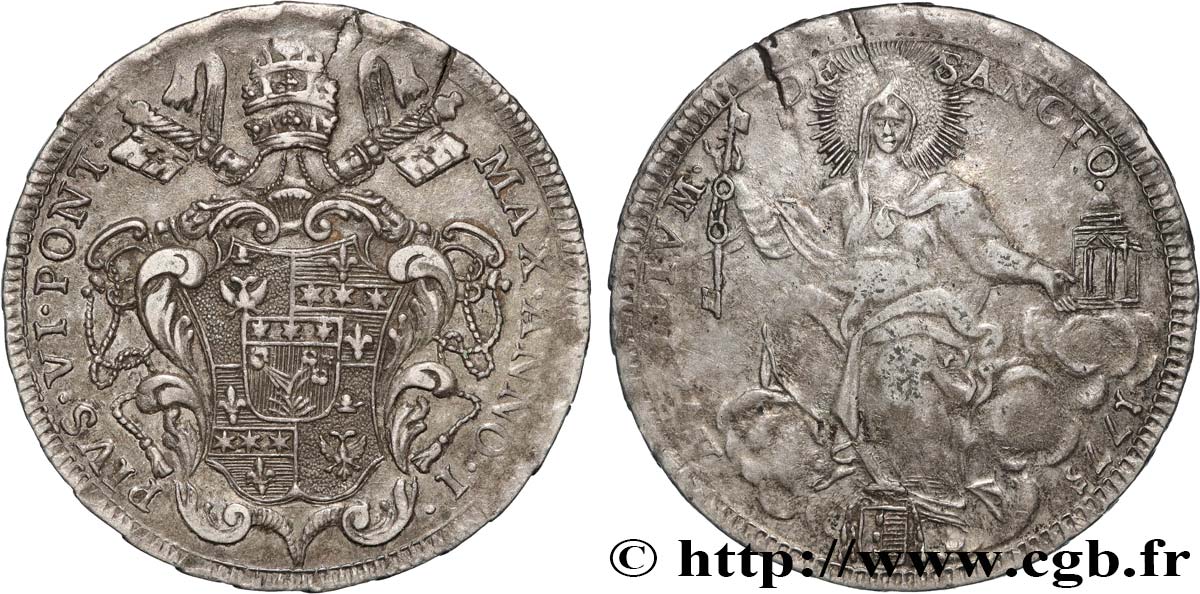 VATICAN AND PAPAL STATES 1/2 Scudo au nom de Pie VI année I 1775 Rome XF 