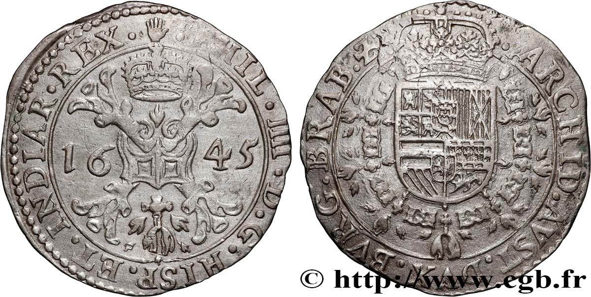 SPANISH NETHERLANDS - PHILIP IV 1/2 (Demi-) Patagon 1645 Anvers AU 