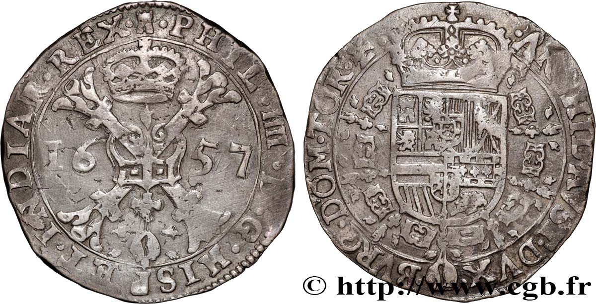 SPANISH LOW COUNTRIES - TOURNAISIS - PHILIPPE IV Patagon 1657 Tournai XF 