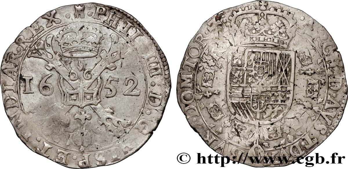 SPANISH LOW COUNTRIES - TOURNAISIS - PHILIPPE IV Patagon 1652 Tournai XF 