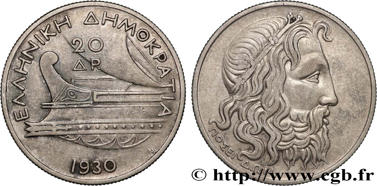 GRÈCE 20 Drachmes 1930 Londres TTB 