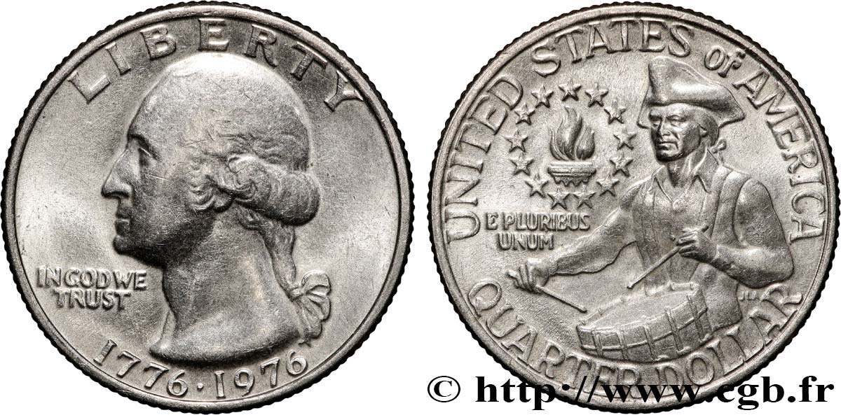 ÉTATS-UNIS D AMÉRIQUE 1/4 Dollar Bicentenaire de la Révolution 1976 Philadelphie TTB+ 