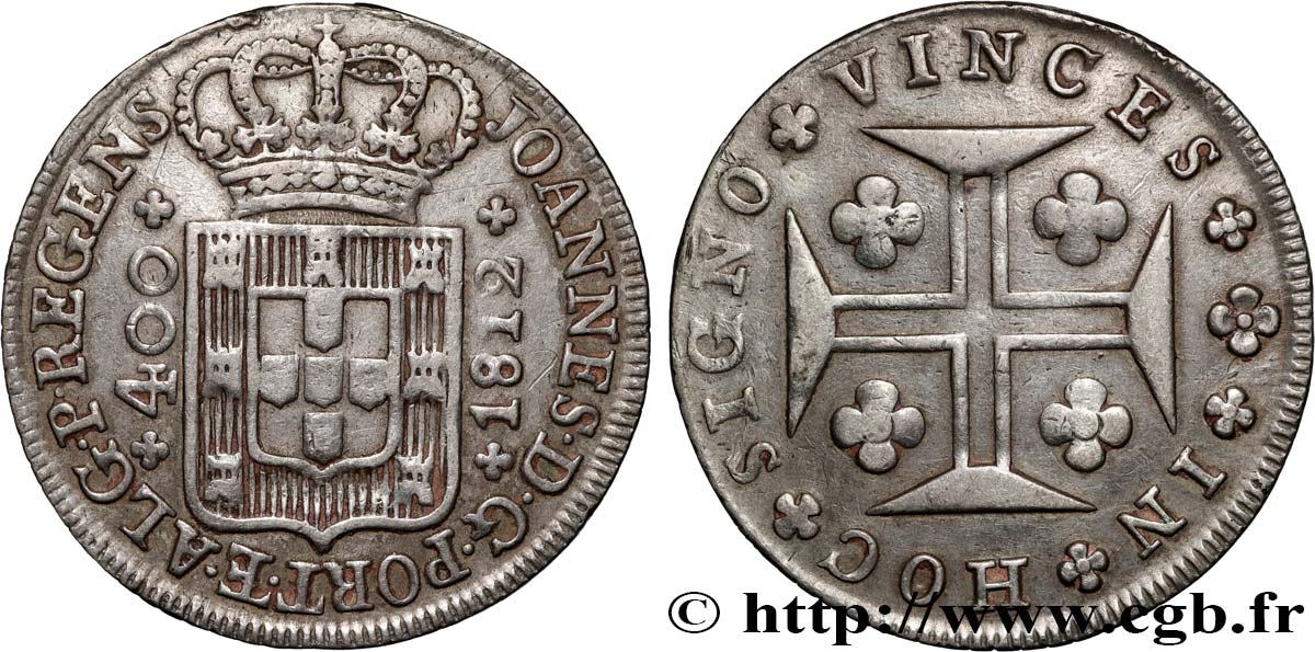 PORTUGAL - KINGDOM OF PORTUGAL - JOHN PRINCE REGENT 400 Reis 1812  XF 