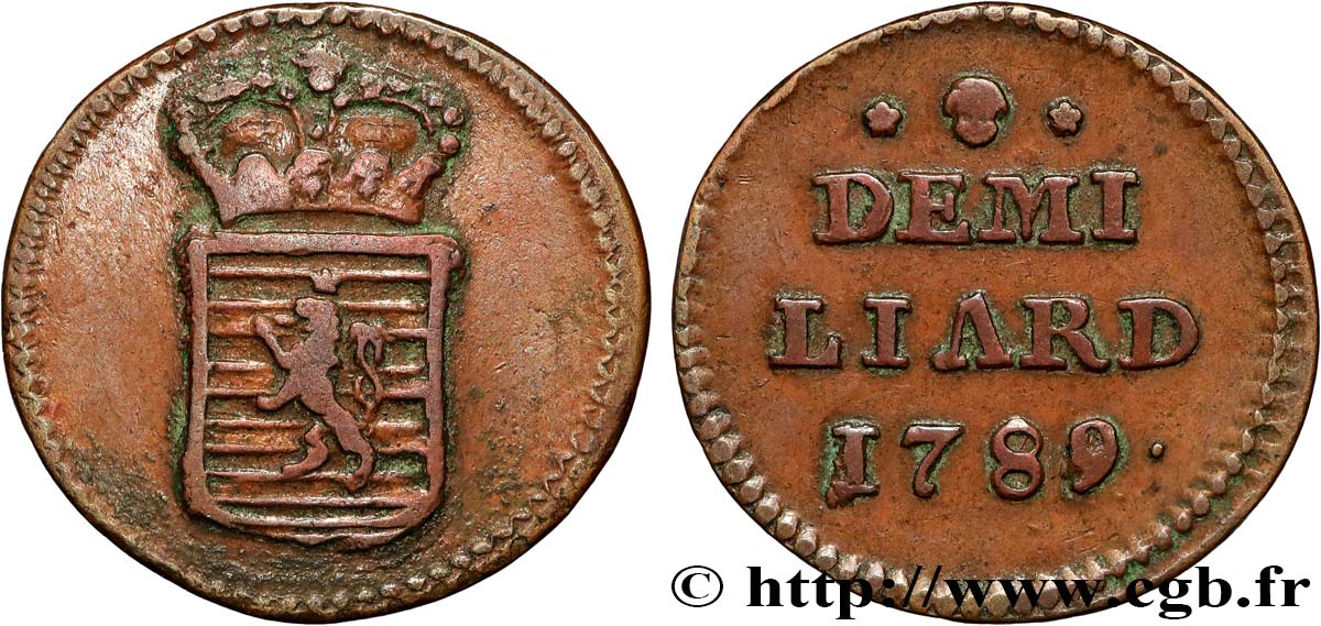 LUSSEMBURGO 1/2 Liard emblème couronné 1789 Bruxelles BB 