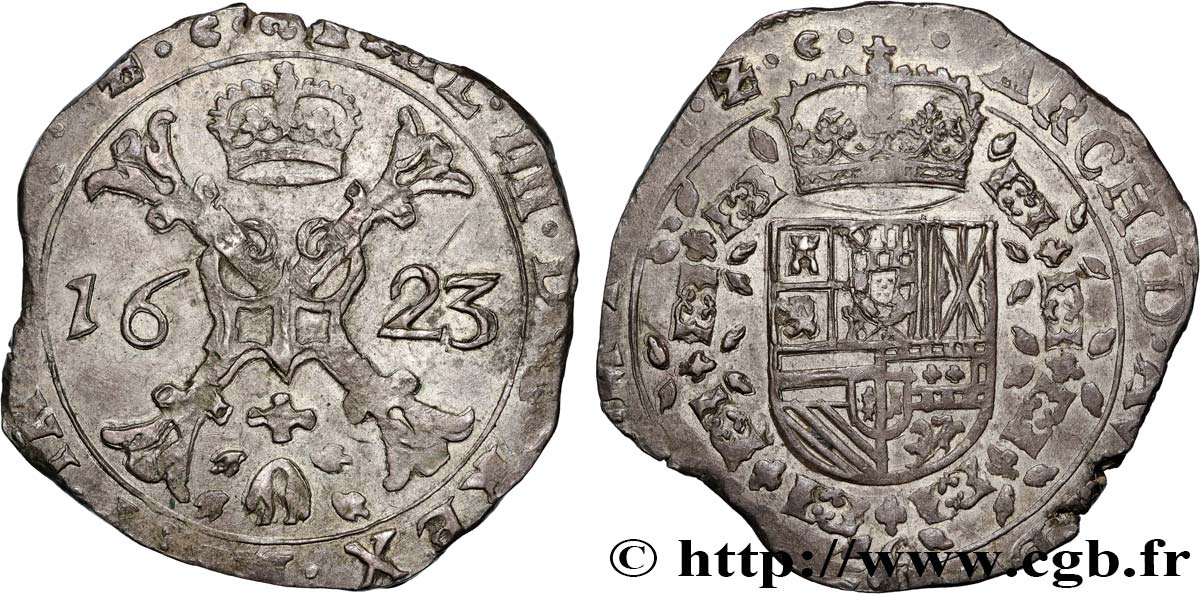 SPANISH NETHERLANDS - PHILIP IV 1/2 (Demi-) Patagon 1623 Bruges XF 