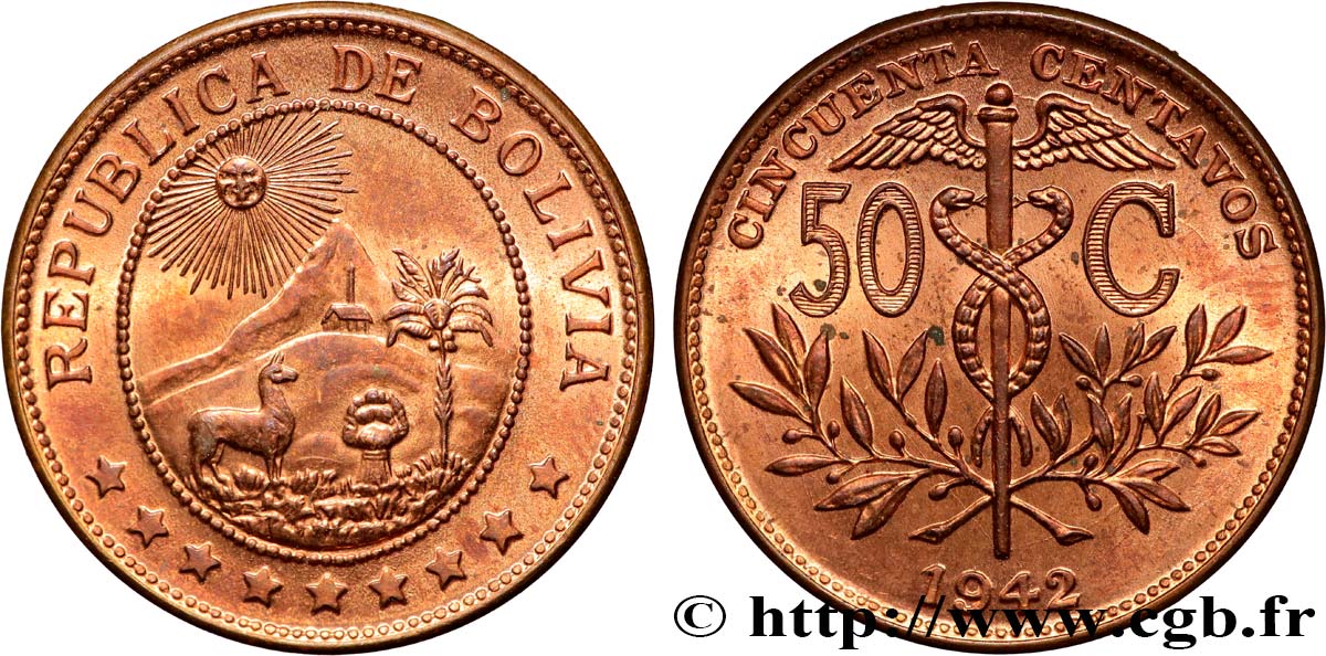 BOLIVIA 50 Centavos 1942 Philadelphie SC 