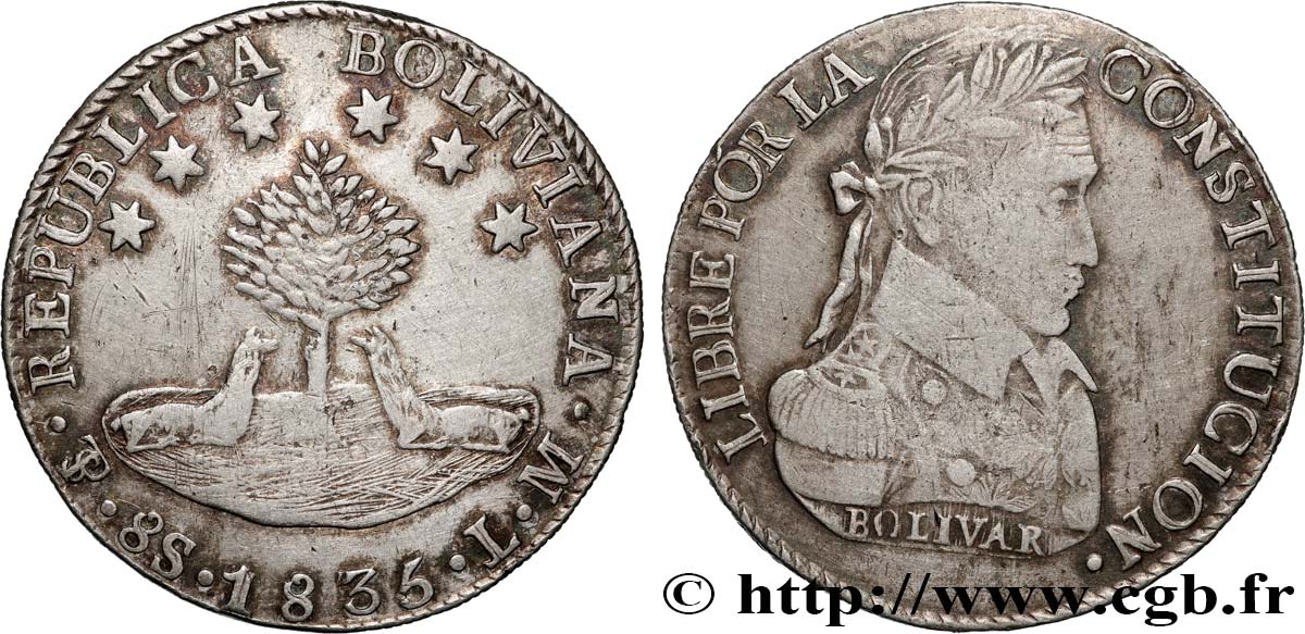 BOLIVIA 8 Soles Simon Bolivar 1835 Potosi fwo_875669 World coins