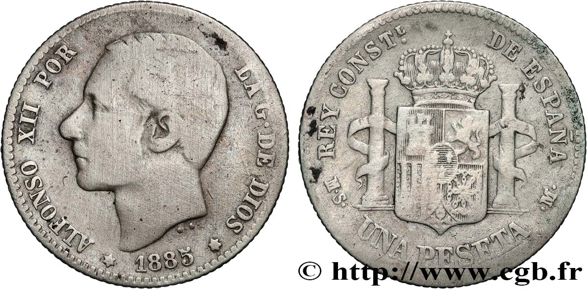 ESPAGNE 1 Peseta Alphonse XII 1885 Madrid TB 