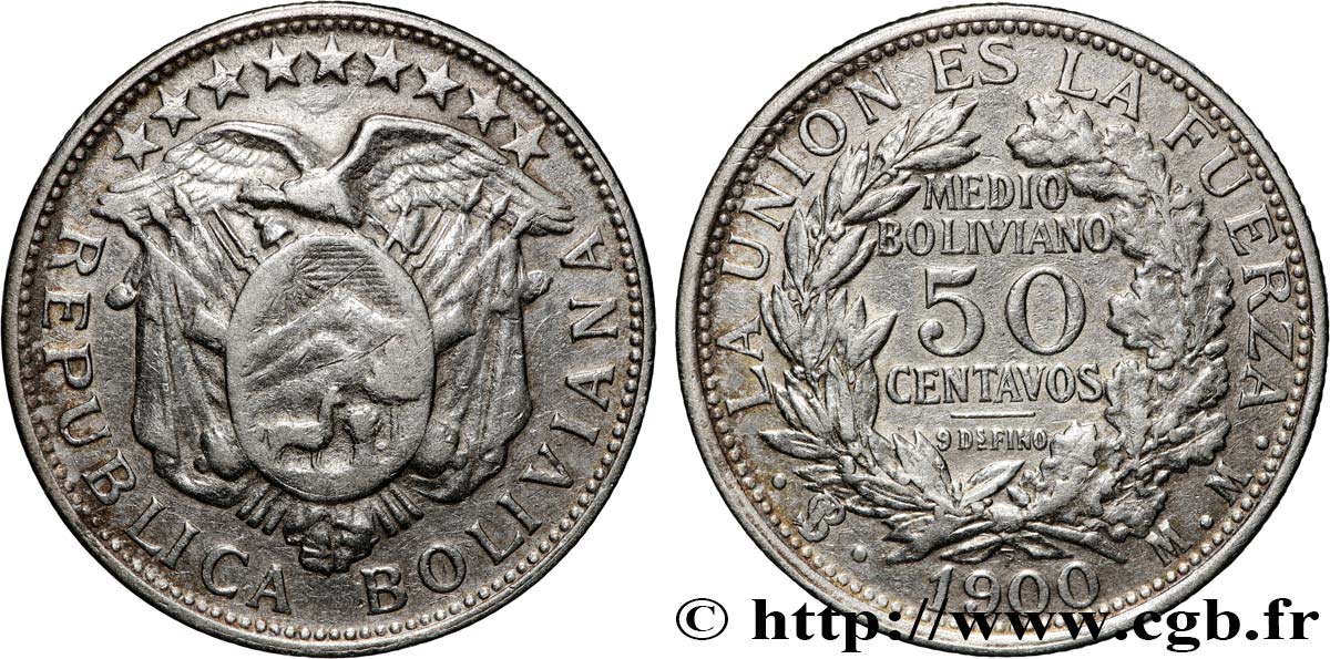 BOLIVIE 50 Centavos (1/2 Boliviano) 1900 Potosi TTB 