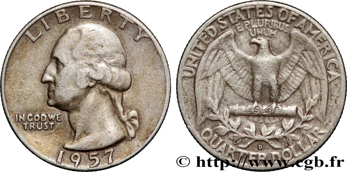 ÉTATS-UNIS D AMÉRIQUE 1/4 Dollar Georges Washington 1957 Denver TTB 