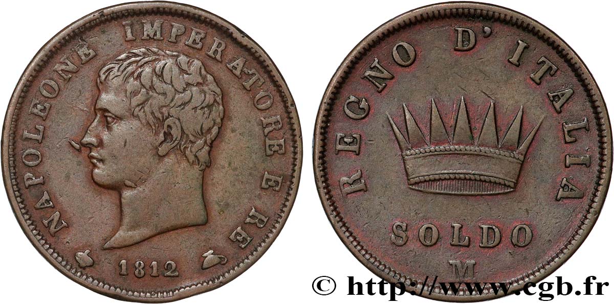 ITALIA - REGNO D ITALIA - NAPOLEONE I 1 Soldo 1812 Milan BB 