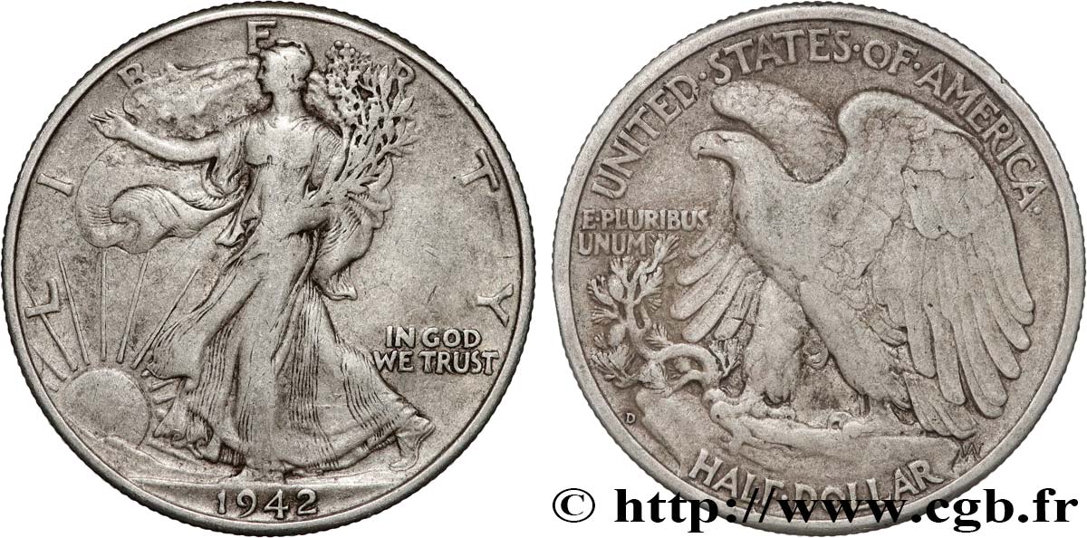 ÉTATS-UNIS D AMÉRIQUE 1/2 Dollar Walking Liberty 1942 Denver TB+ 