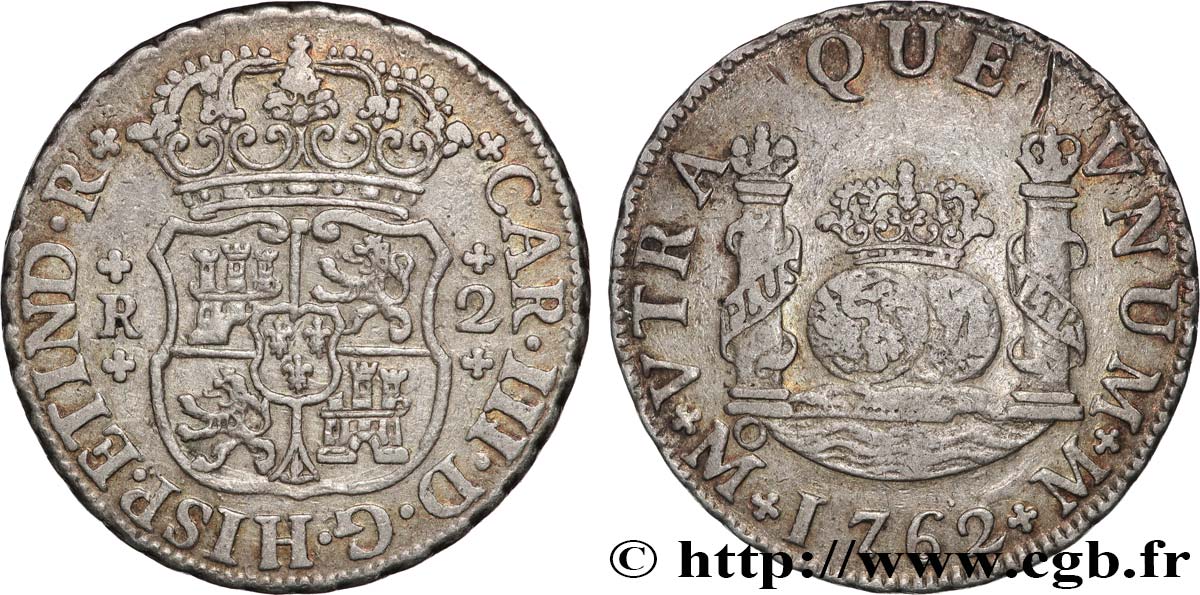 MÉXICO - CARLOS III 2 Reales 1762 Mexico MBC 