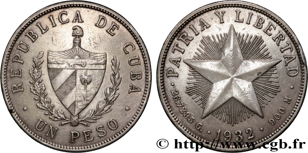 KUBA 1 Peso 1932  SS 