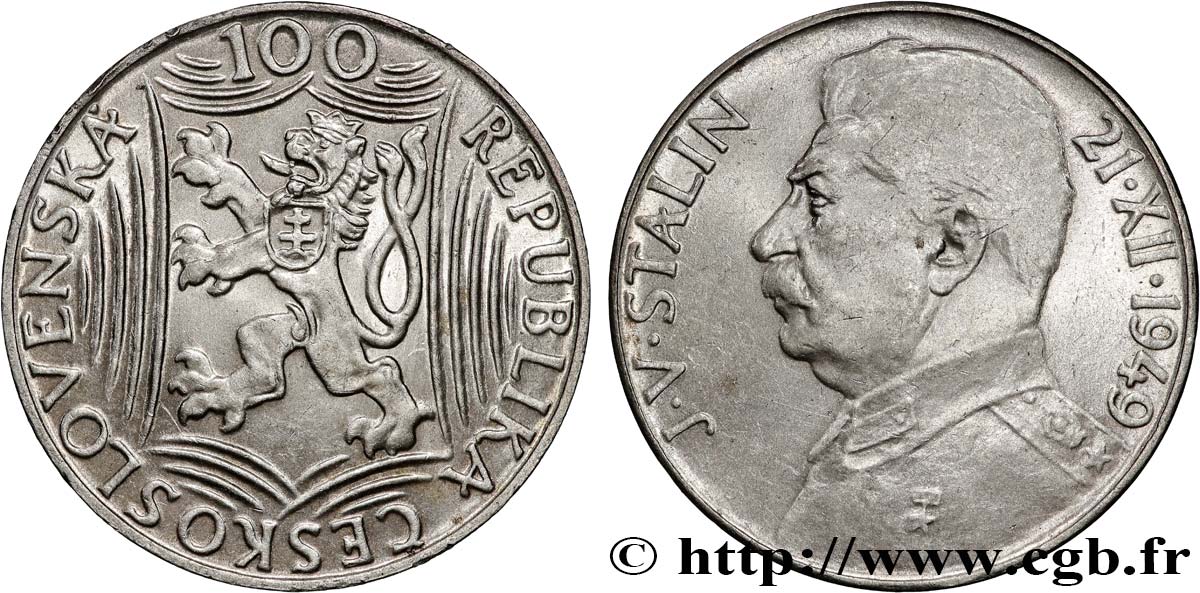 TCHÉCOSLOVAQUIE 100 Korun 70e anniversaire de Staline 1949  SUP 