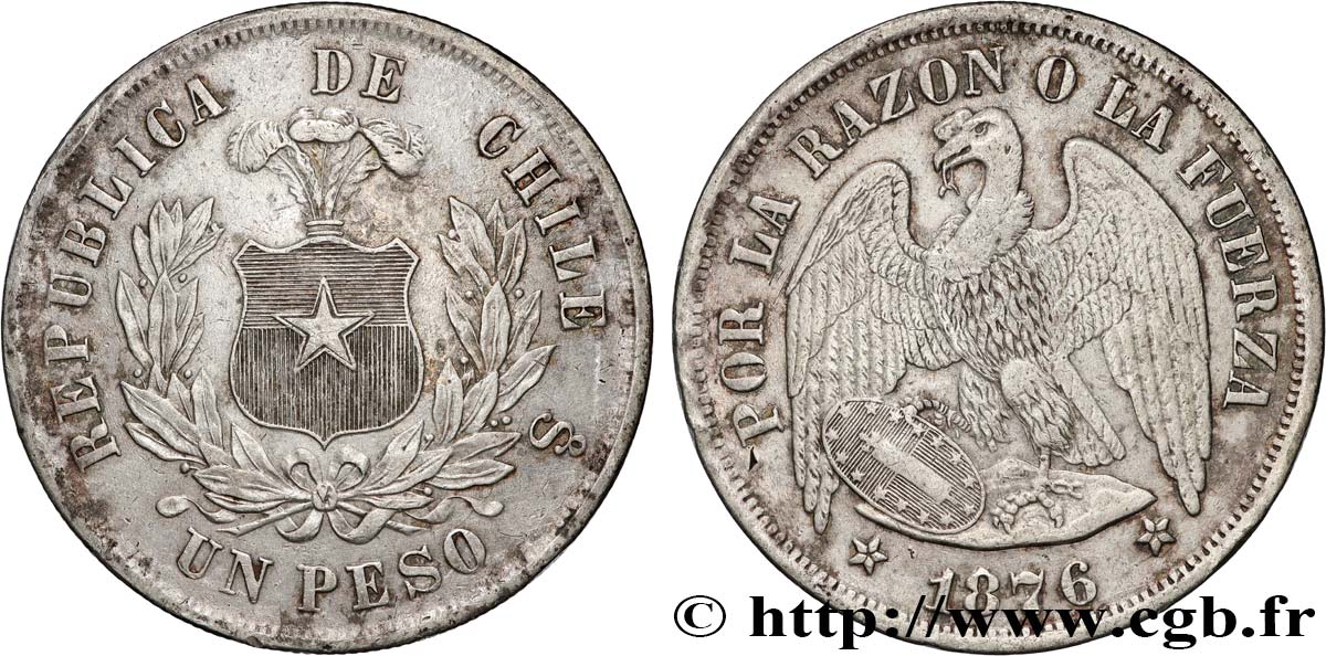 CHILI 1 Peso condor 1876 Santiago - S° TTB 