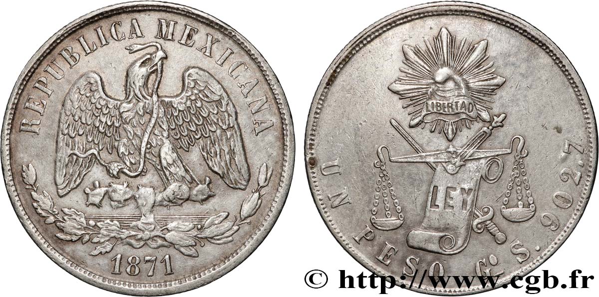 MESSICO 1 Peso aigle 1871 Guanajuato q.SPL 