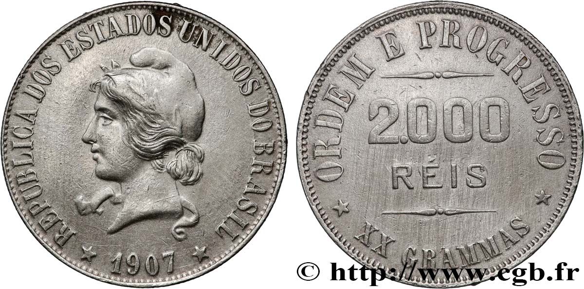 BRASILIEN 2000 Reis 1907  SS 