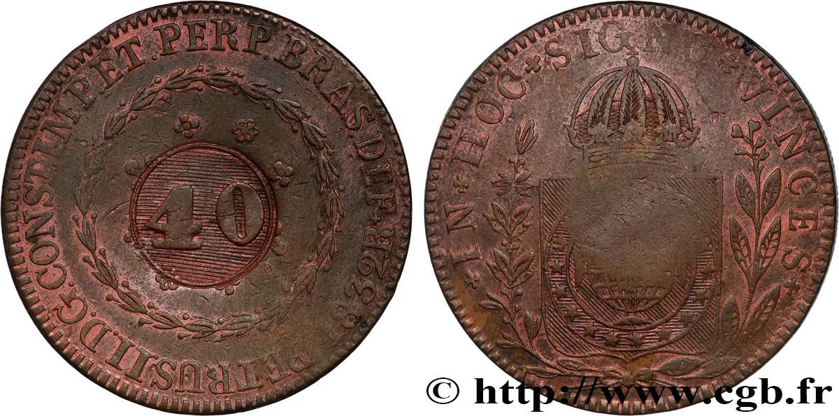 BRÉSIL - EMPIRE DU BRÉSIL - PIERRE II 40 Réis contremarqué sur une 80 Réis 1832 (1835) Rio de Janeiro MBC 