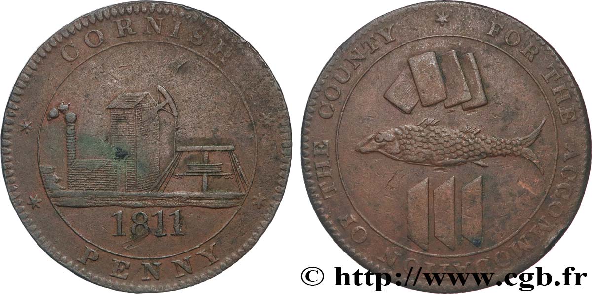 BRITISH TOKENS OR JETTONS 1 Penny “Cornish Penny” Scorrier House (Redruth) 1811  XF 