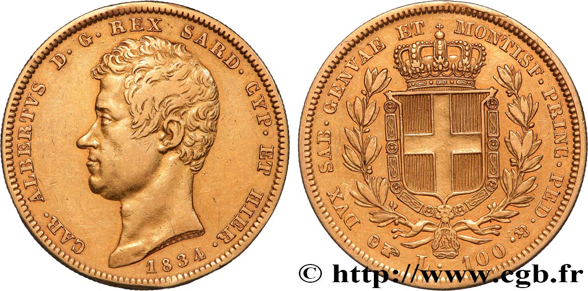 ITALIE - ROYAUME DE SARDAIGNE - CHARLES-ALBERT 100 Lire 1834 Turin TTB+ 