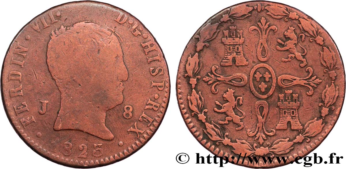 ESPAÑA 8 Maravedis Ferdinand VII 1825 Jubia BC 