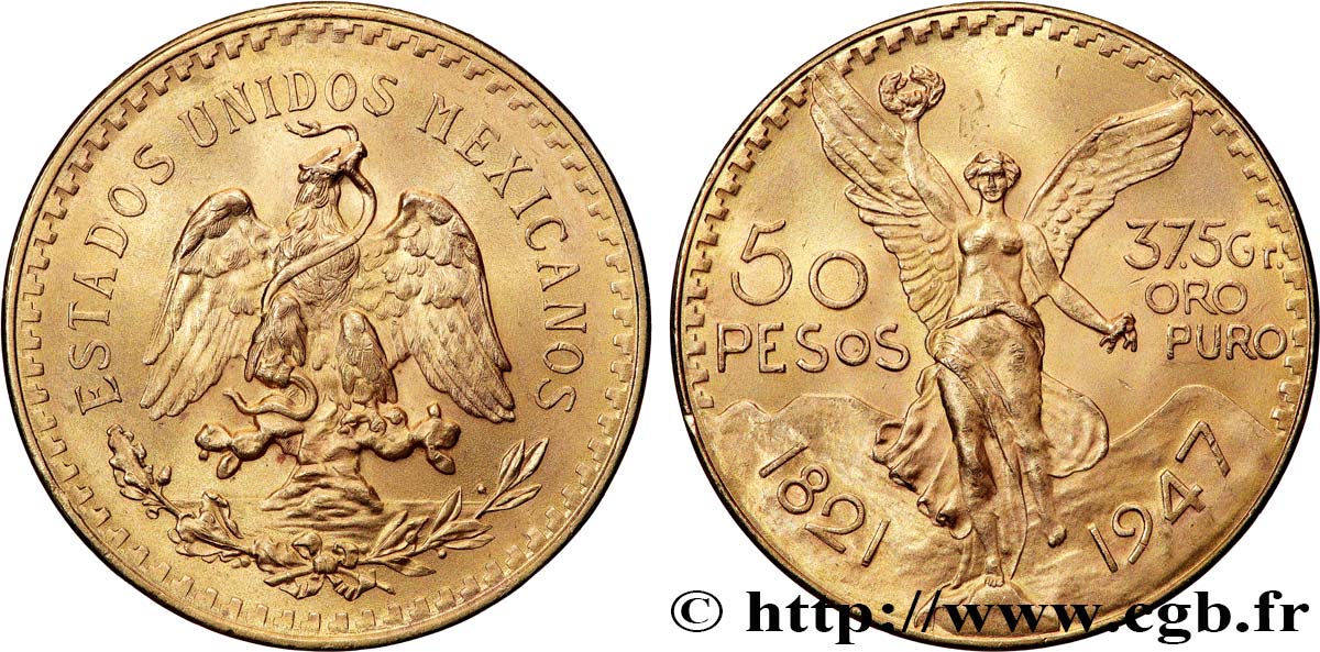 OR, PALLADIUM ET PLATINE INVESTISSEMENT 50 Pesos or 1947 Mexico SPL 