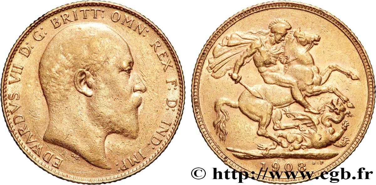 OR, PALLADIUM ET PLATINE INVESTISSEMENT 1 Souverain Edouard VII 1908 Londres TTB 