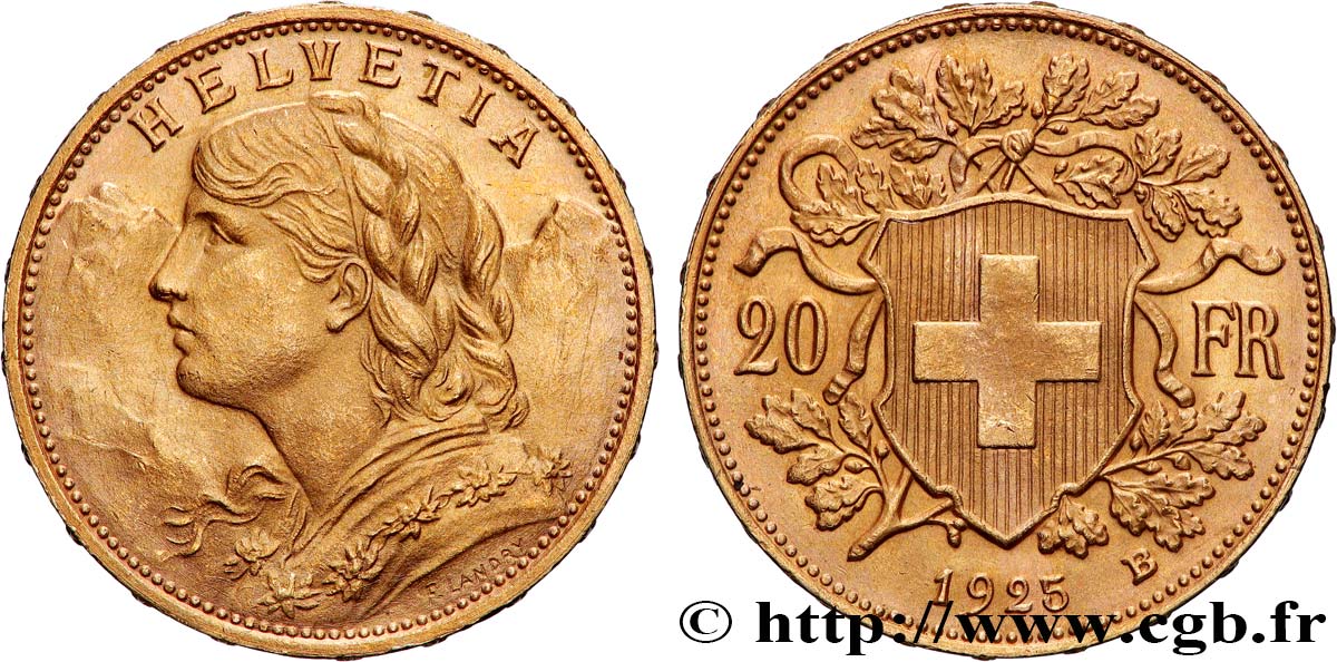 OR, PALLADIUM ET PLATINE INVESTISSEMENT 20 Francs or &nbsp;Vreneli&nbsp;  1925 Berne  SUP 