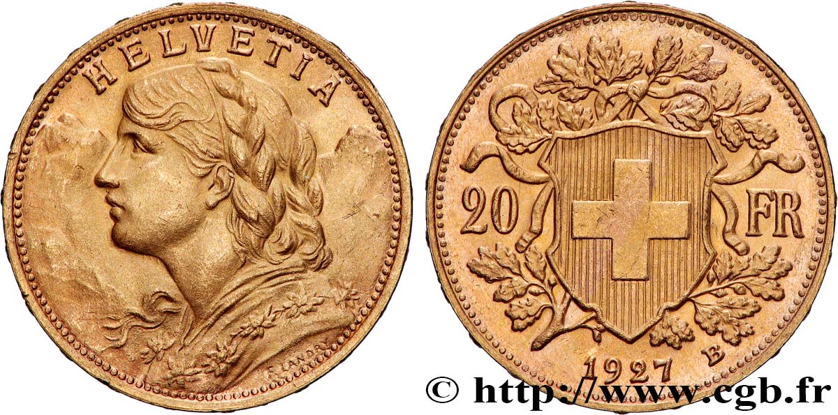 OR, PALLADIUM ET PLATINE INVESTISSEMENT 20 Francs or &nbsp;Vreneli&nbsp; 1927 Berne SUP 