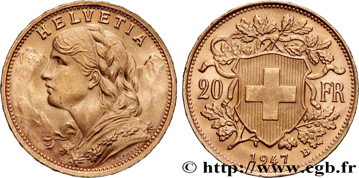 ORO, PALLADIO E PLATINO: INVESTIMENTI 20 Francs or  Vreneli  1947 Berne SPL 