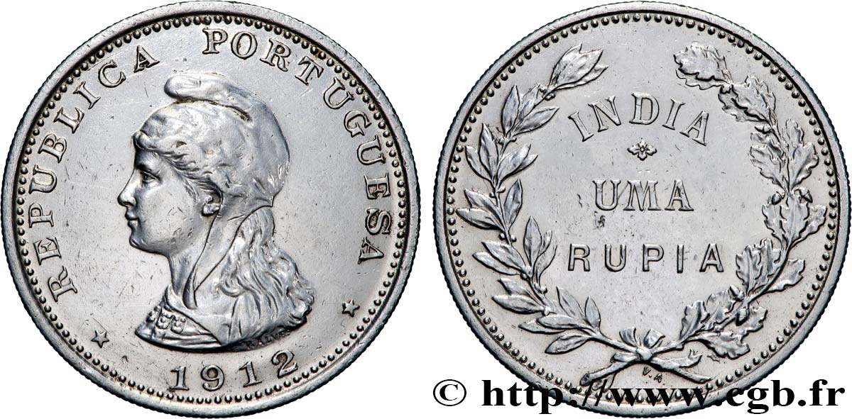 INDIA PORTOGHESE 1 Roupie Allégorie de la République Portugaise 1912  q.SPL 