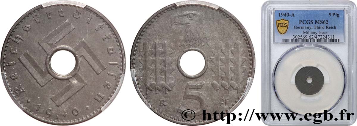 GERMANY 5 Pfennig Reichskreditkassen 1940 Berlin MS62 PCGS