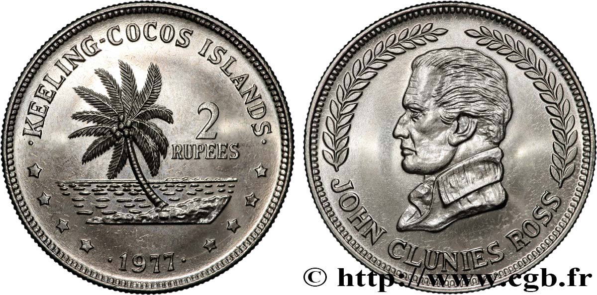 COCOS KEELING ISLANDS 2 Rupees série John Clunies Ross 1977  MS 